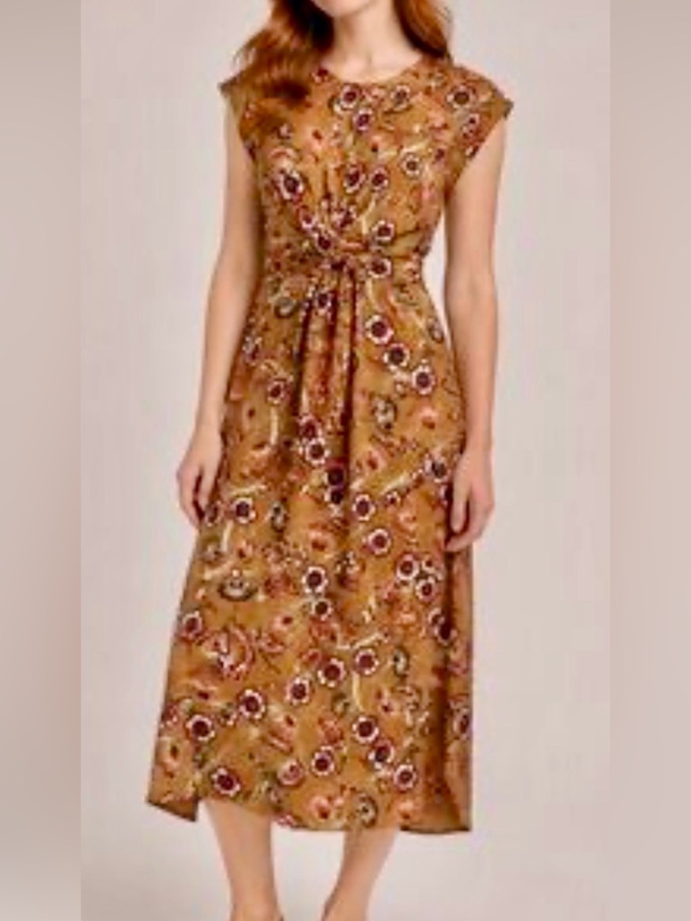 Mikarose Sun Rose Dessert Midi Dress Satin with Twist Front Tie Back